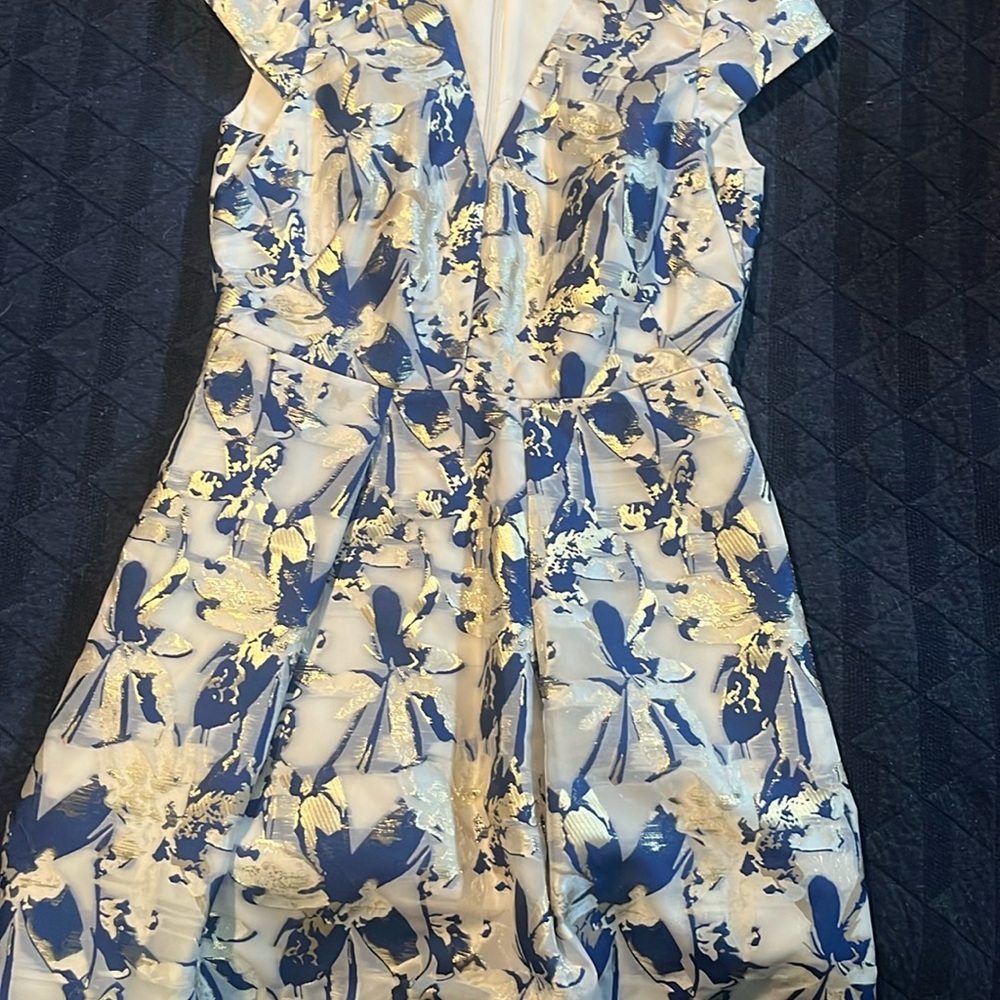 Elegant Blue and White Floral Dress